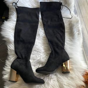 Steve Madden over the knee tall suede boots with gold heel